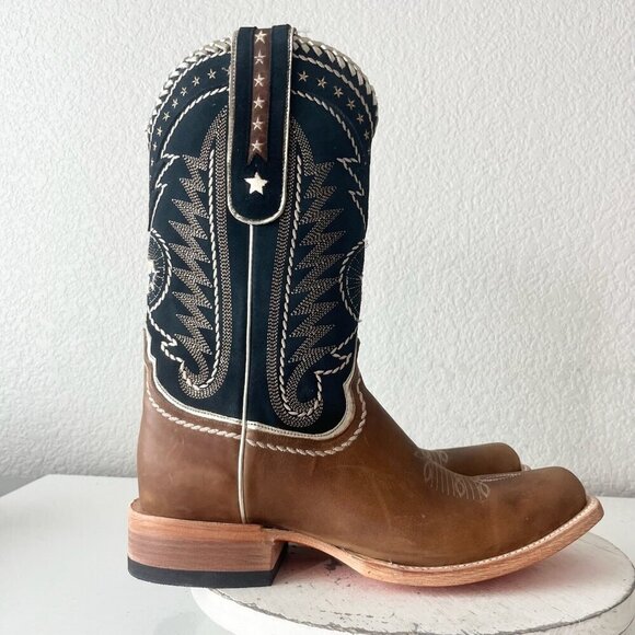 Lane RODEO HOUSTON Mens Cowboy Boots Size 11.5B Brown Leather Western Blunt Toe - Picture 2 of 13